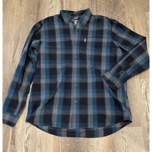 Carhartt Mens Plaid Shirt Blue Black White Button Up Long Sleeve Size Large